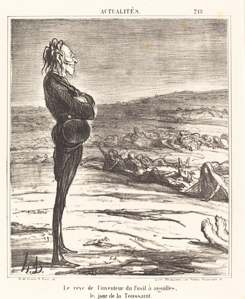 De droom van de uitvinder van het naaldgeweer... door Honoré Daumier