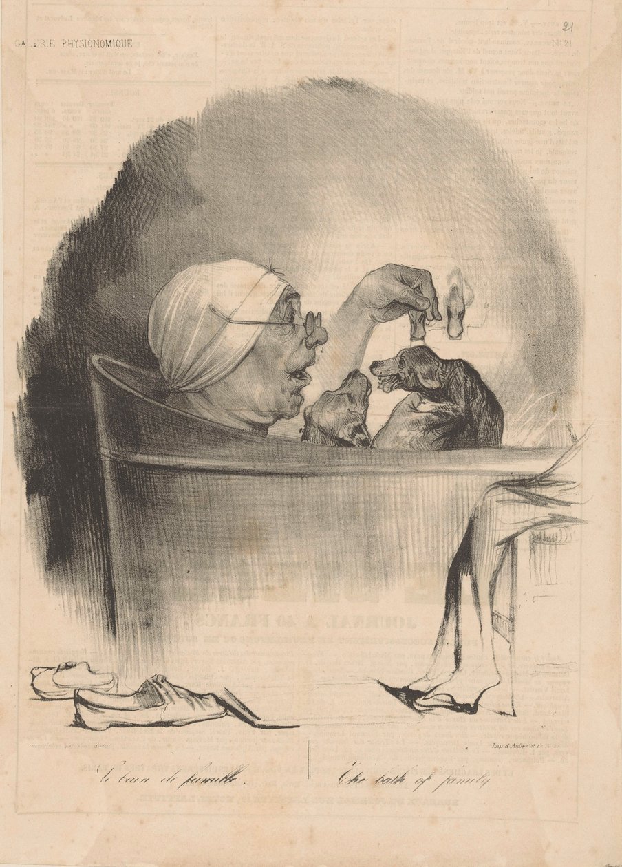 Het familie bad, 1837 door Honoré Daumier