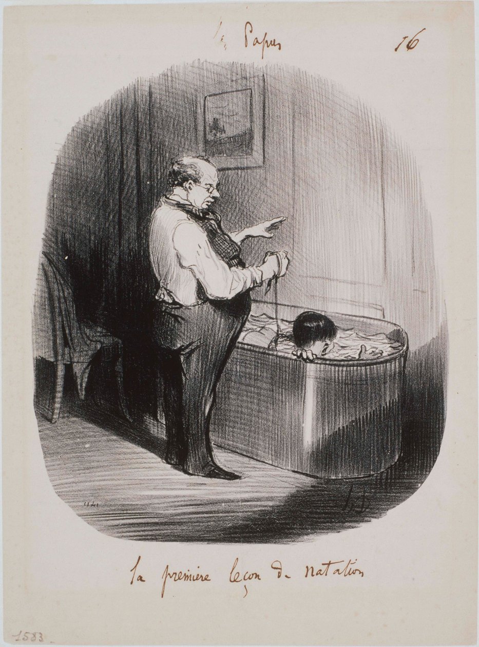 De Vaders - De eerste zwemles door Honoré Daumier