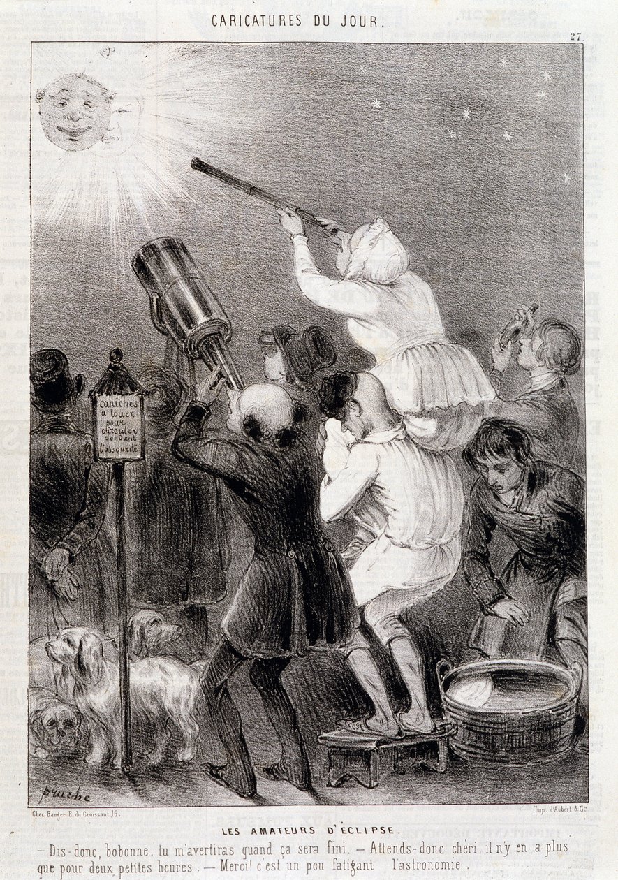 De liefhebbers van Eclipse - Gravure door Daumier, in "Charivari", ca. 1840 door Honoré Daumier