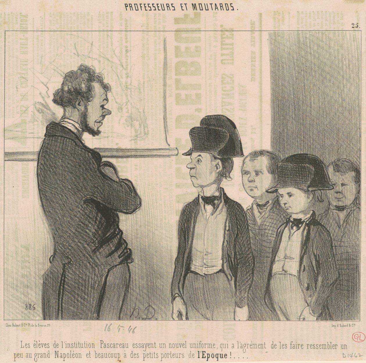De leerlingen van de Pascareau-instelling proberen een nieuw uniform ... door Honoré Daumier