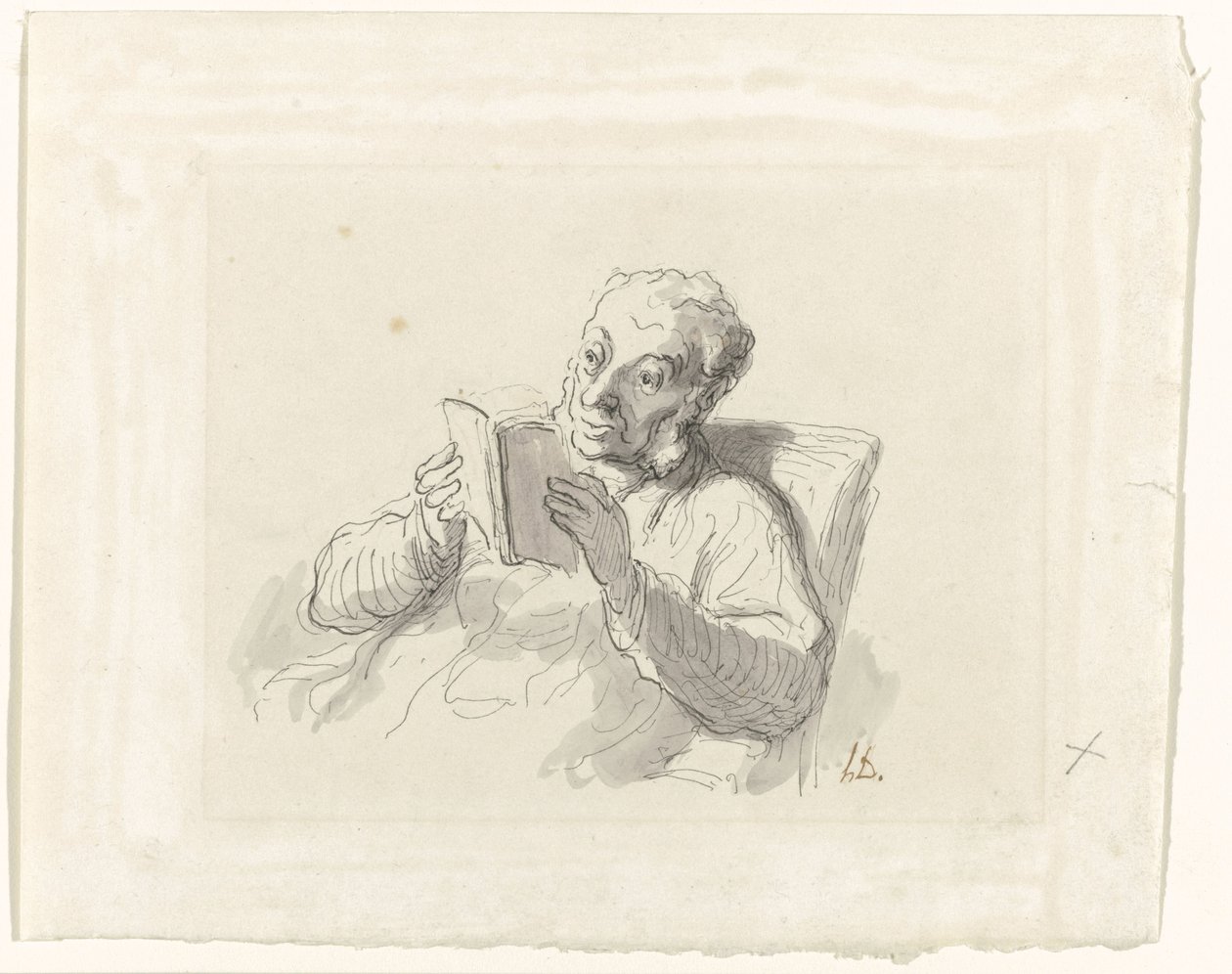 Lezende man door Honoré Daumier