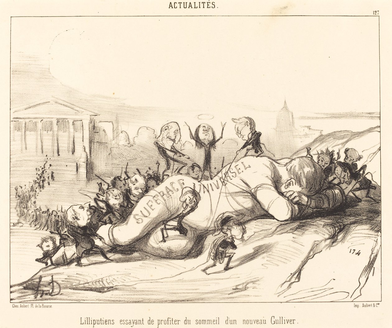 Lilliputiens proberen te profiteren van de slaap... door Honoré Daumier