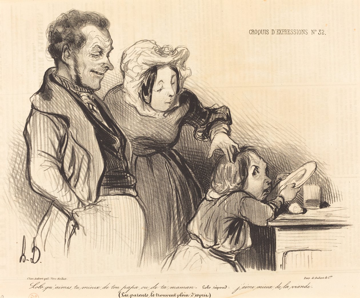 Lolo, wie houd je meer van, je papa of je mama... door Honoré Daumier