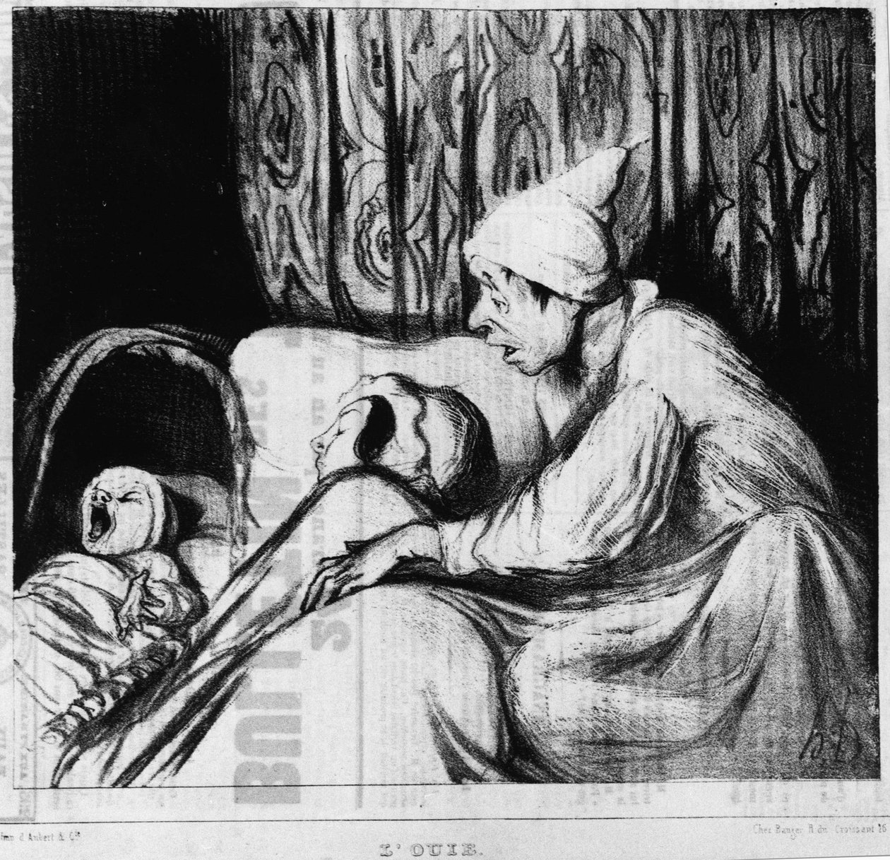 Het gehoor: serie over de vijf zintuigen, door Honore Daumier (1808-1879). "Charivari" door Honoré Daumier