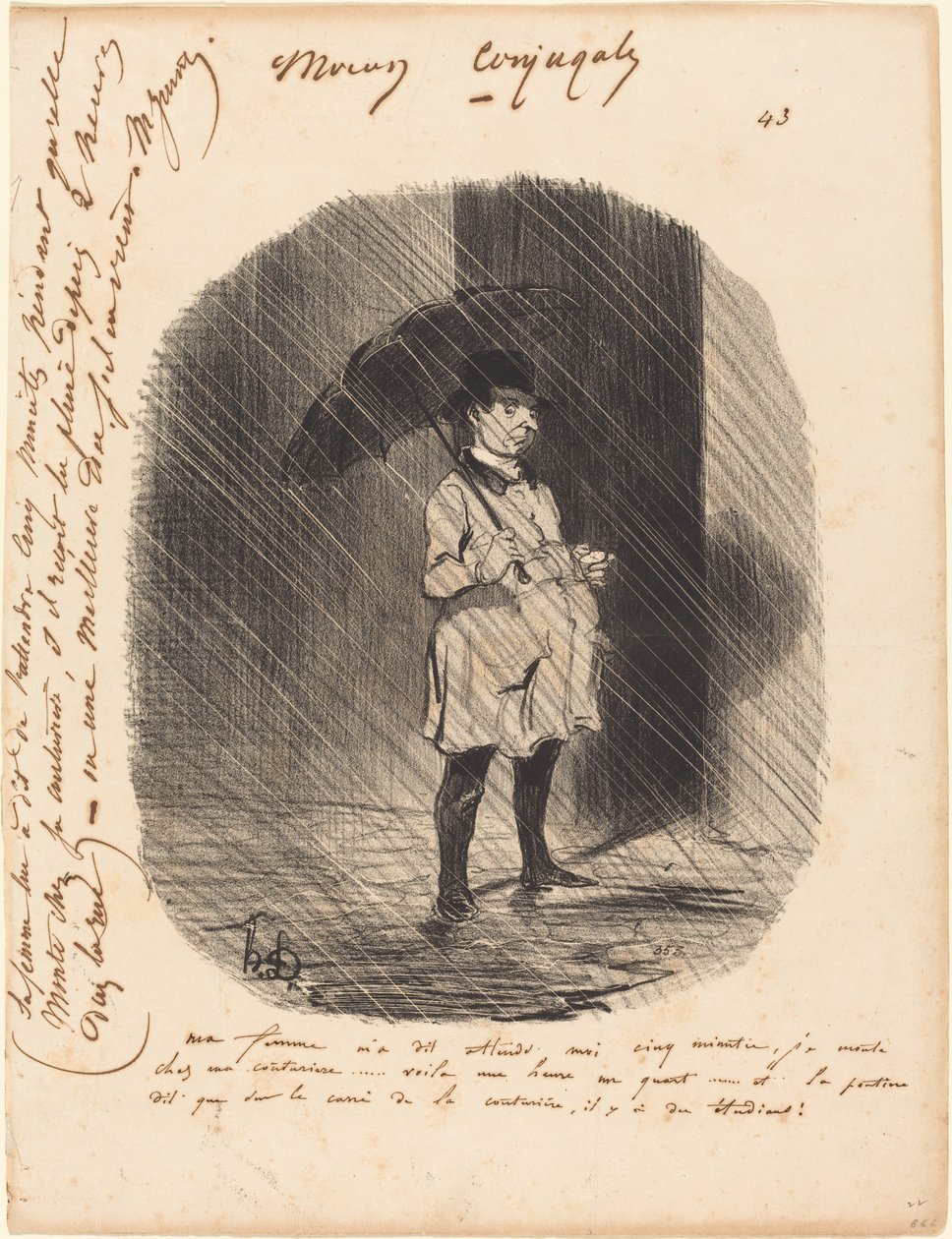 Mijn vrouw zei: wacht vijf minuten op mij... door Honoré Daumier