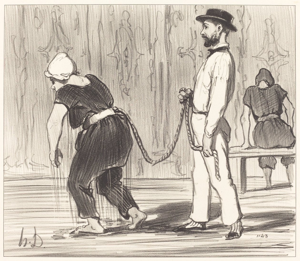 Madame Rabourdeau bij haar eerste les door Honoré Daumier