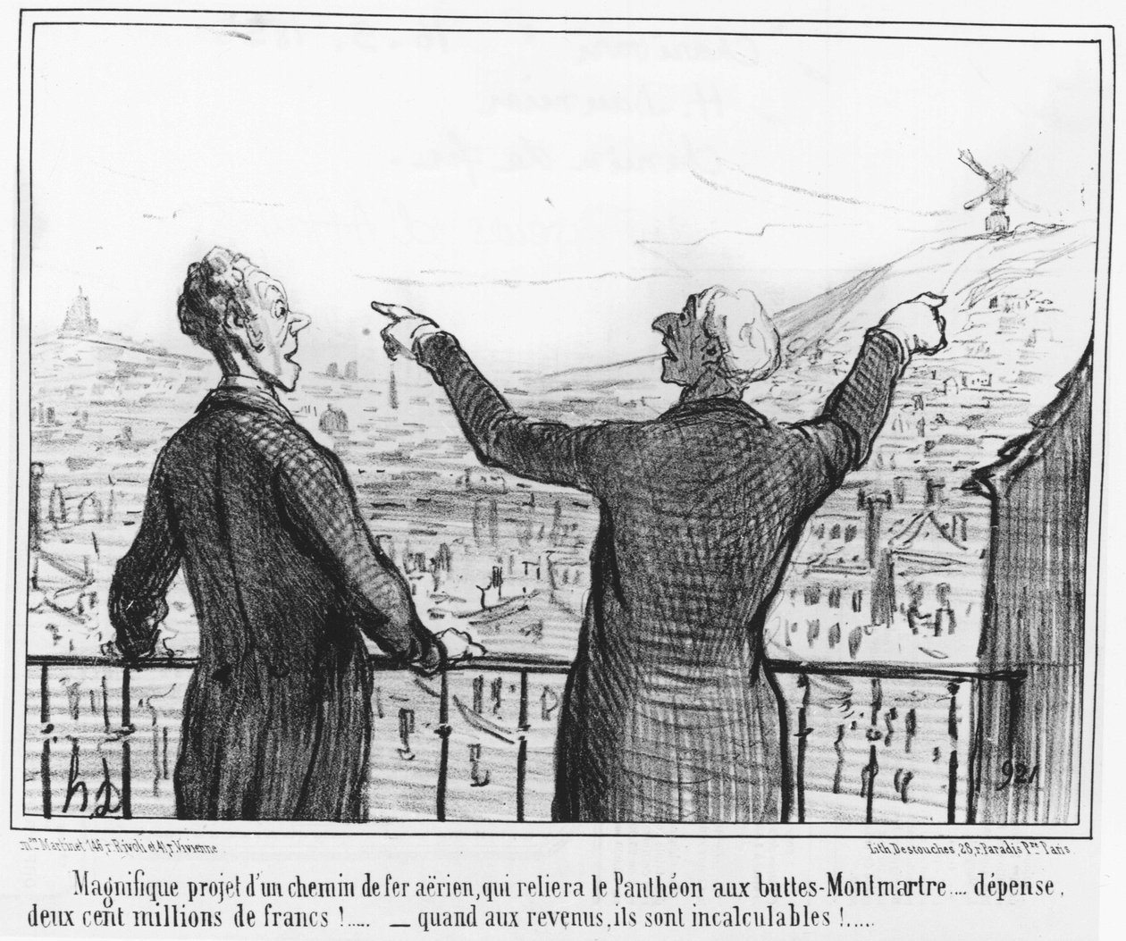 Prachtig project van een luchtspoorweg, die het Pantheon met Buttes-Montmartre zal verbinden... kosten, tweehonderd miljoen francs!... - de inkomsten zijn onberekenbaar!... uit 