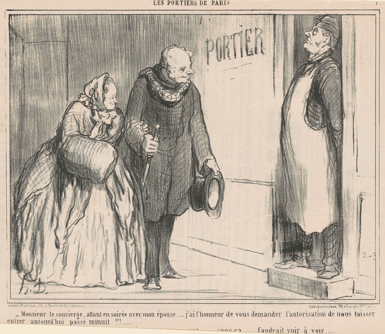Meneer de conciërge, op weg naar een avondje uit door Honoré Daumier