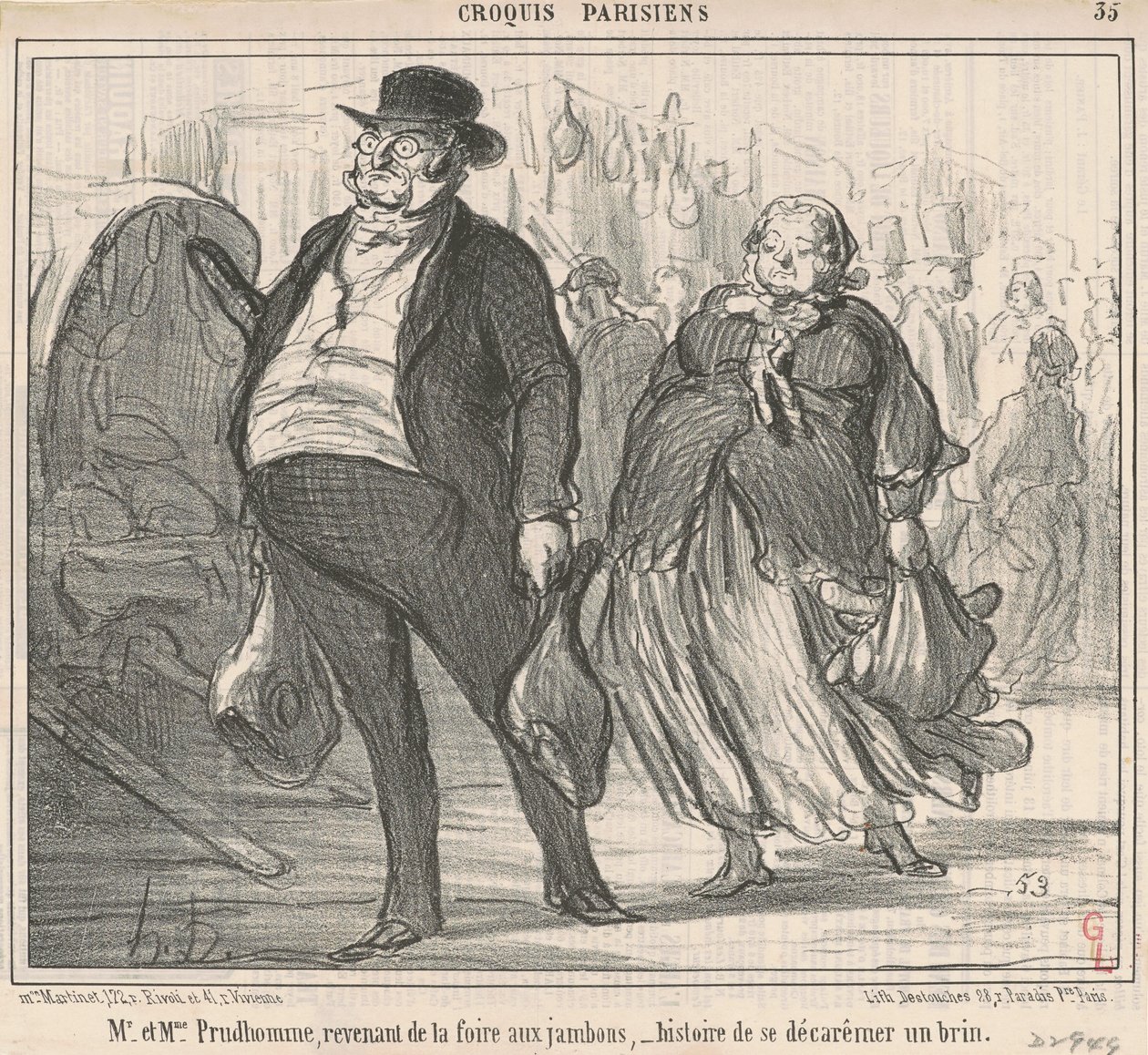 De heer en mevrouw Prudohomme keren terug van de kermis... door Honoré Daumier
