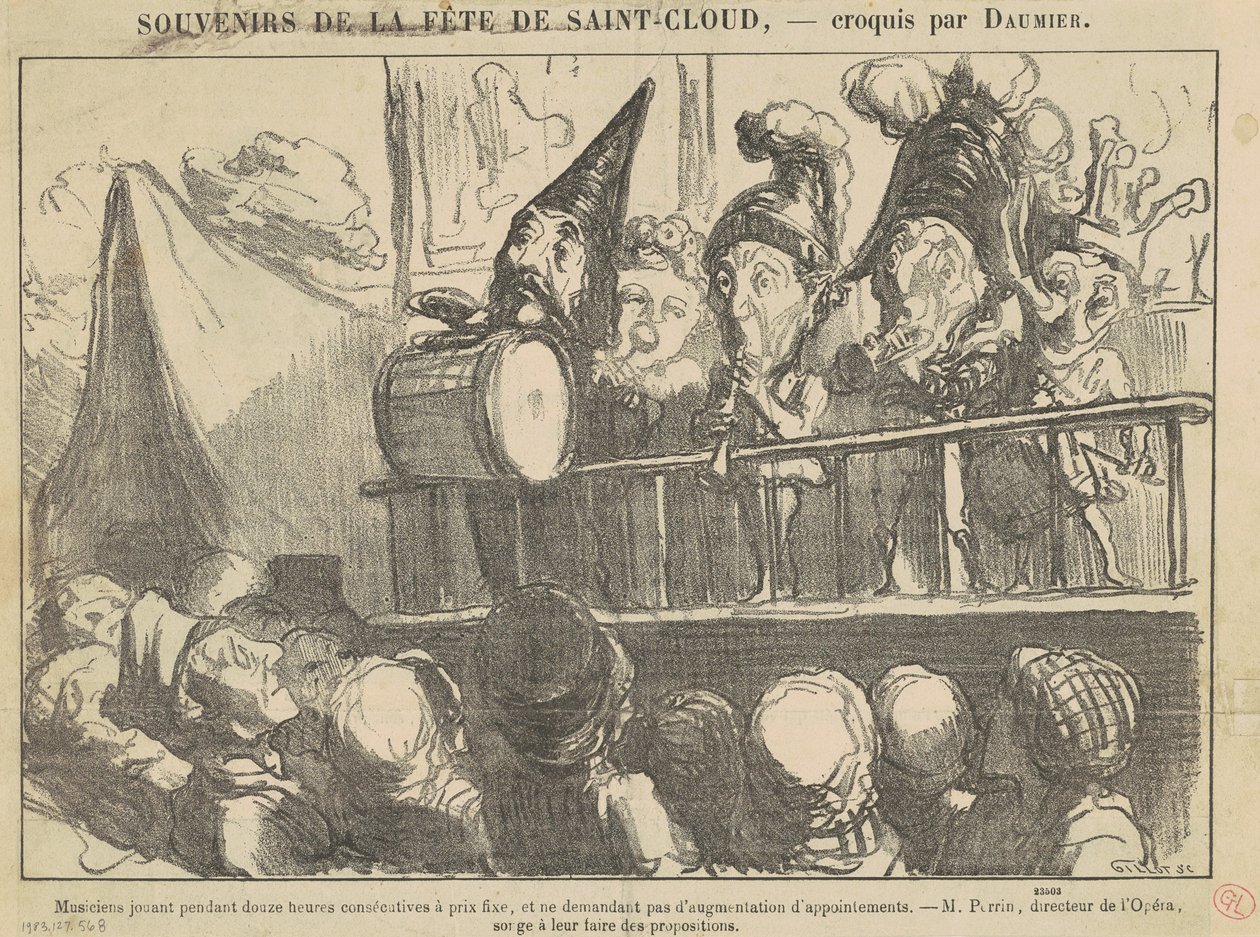 Muzikanten die twaalf uur spelen... door Honoré Daumier