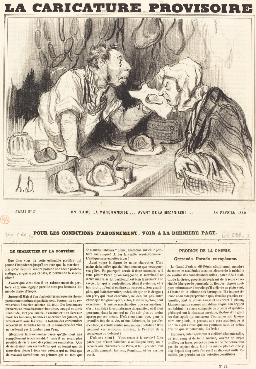 Men ruikt de koopwaar... voordat men het mechaniseert!... door Honoré Daumier