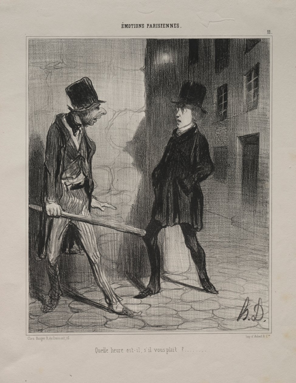 Parijse emoties, plaat 11: Hoe laat is het alstublieft, 24 november 1839 door Honoré Daumier