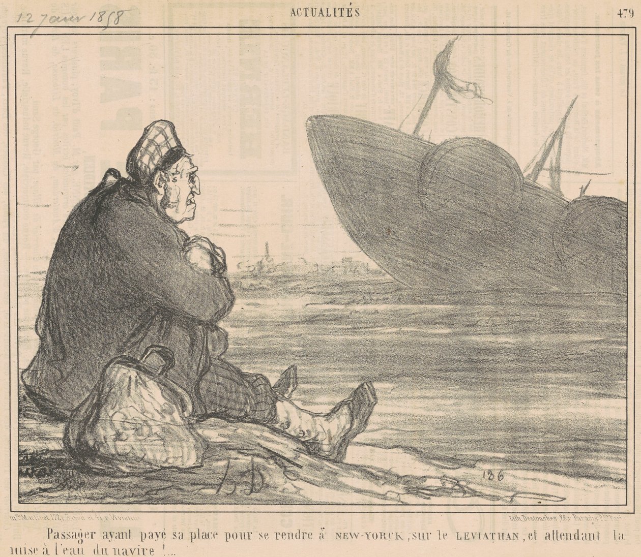 Passagier die heeft betaald ... om naar New York te gaan ... door Honoré Daumier