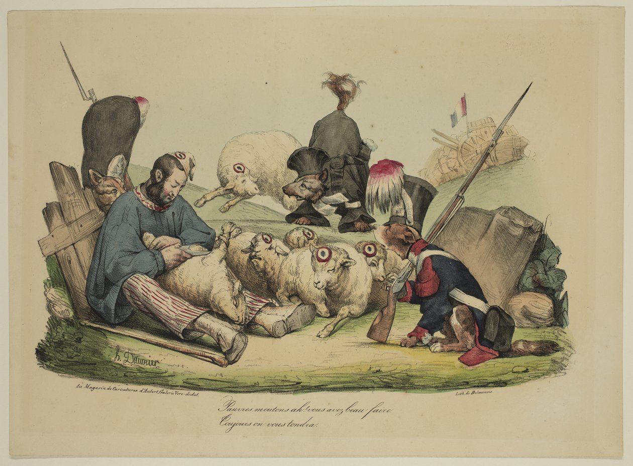 Arme schapen Ah! Hoe hard je ook probeert... je wordt altijd geschoren door Honoré Daumier