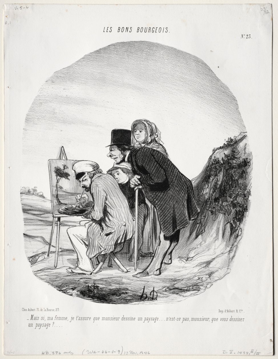 De goede bourgeois, plaat 23: Maar ja, mijn liefste, ik verzeker je dat deze heer aan het tekenen is... door Honoré Daumier