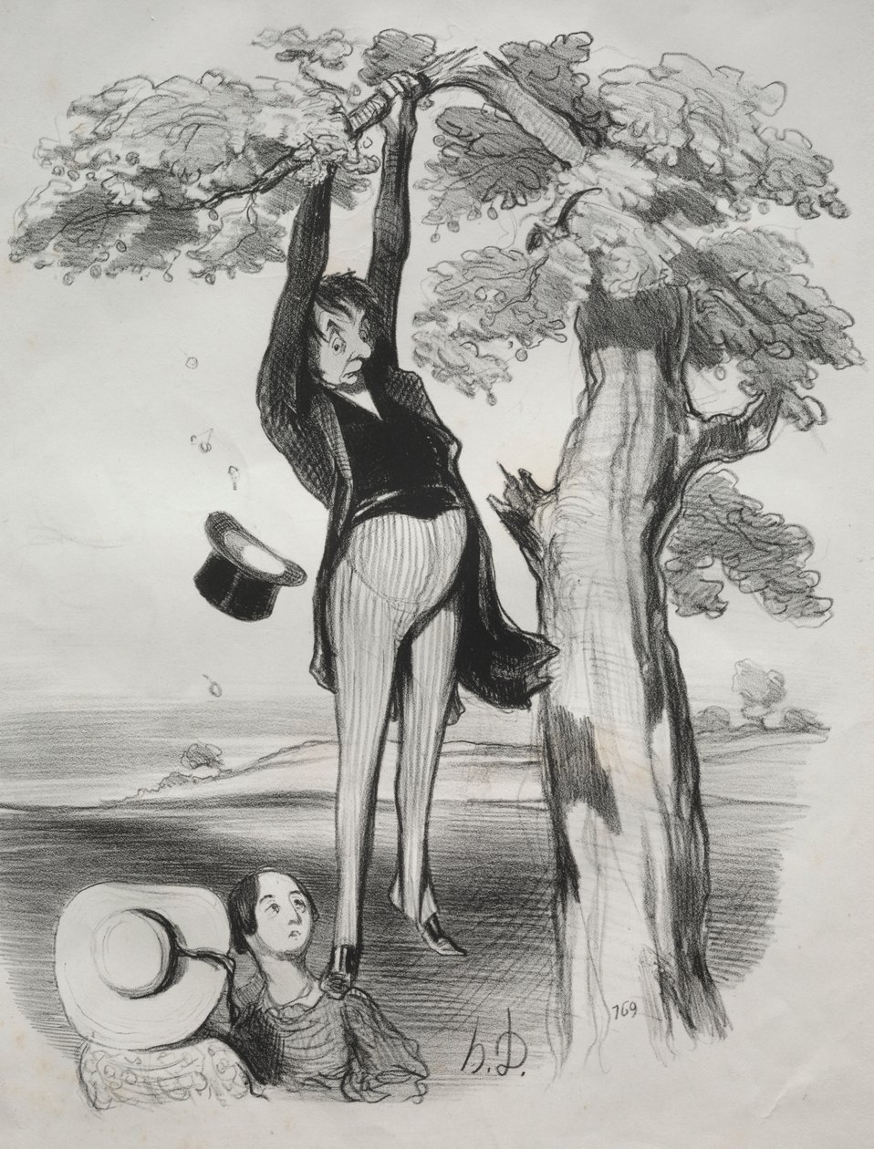 De Gevaren van het Te Hevig Schudden van een Pruimenboom (Wanneer Men een Volwassen Man is) door Honoré Daumier