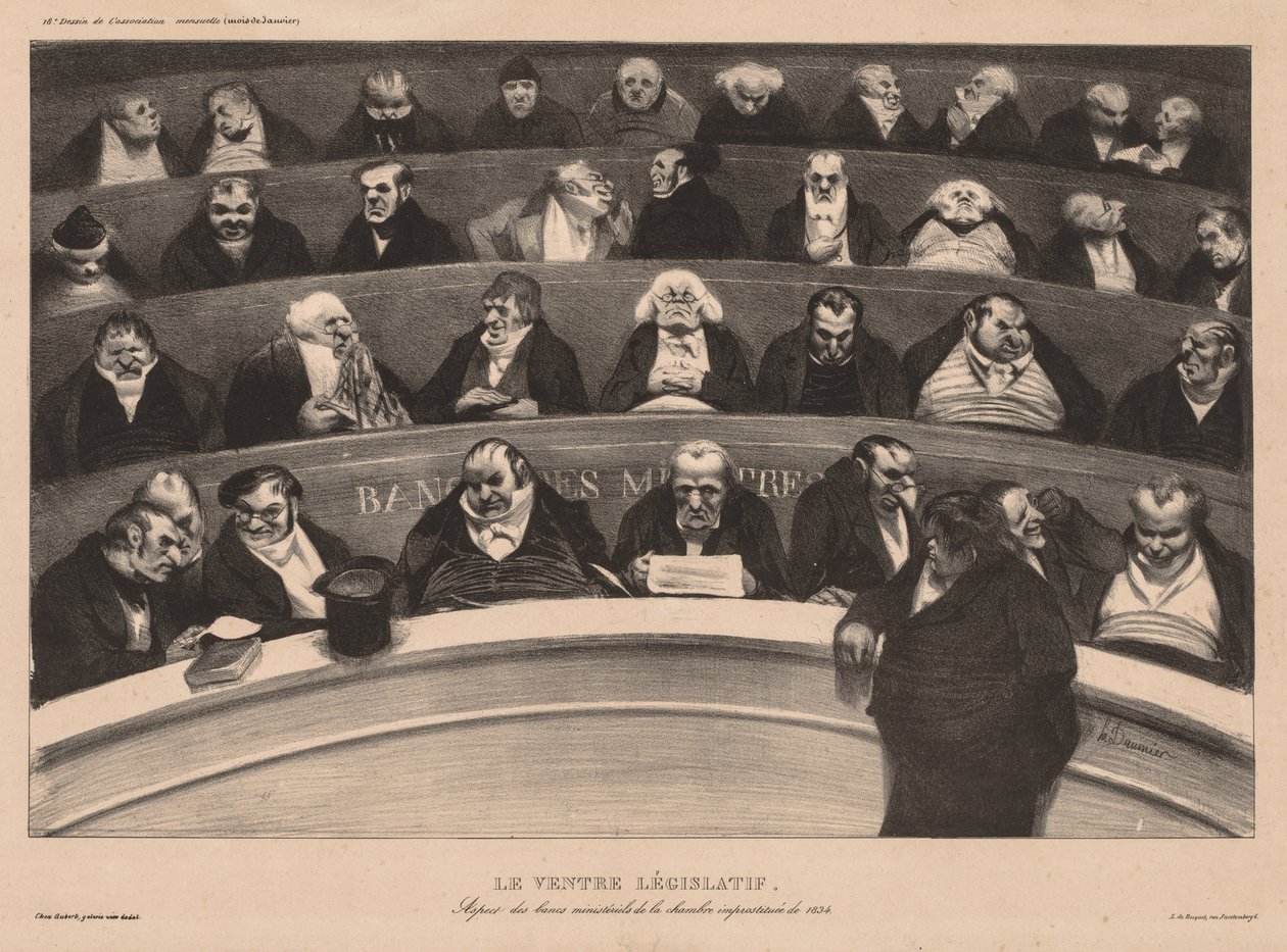 De Maandelijkse Vereniging plaat 18: De Wetgevende Buik door Honoré Daumier