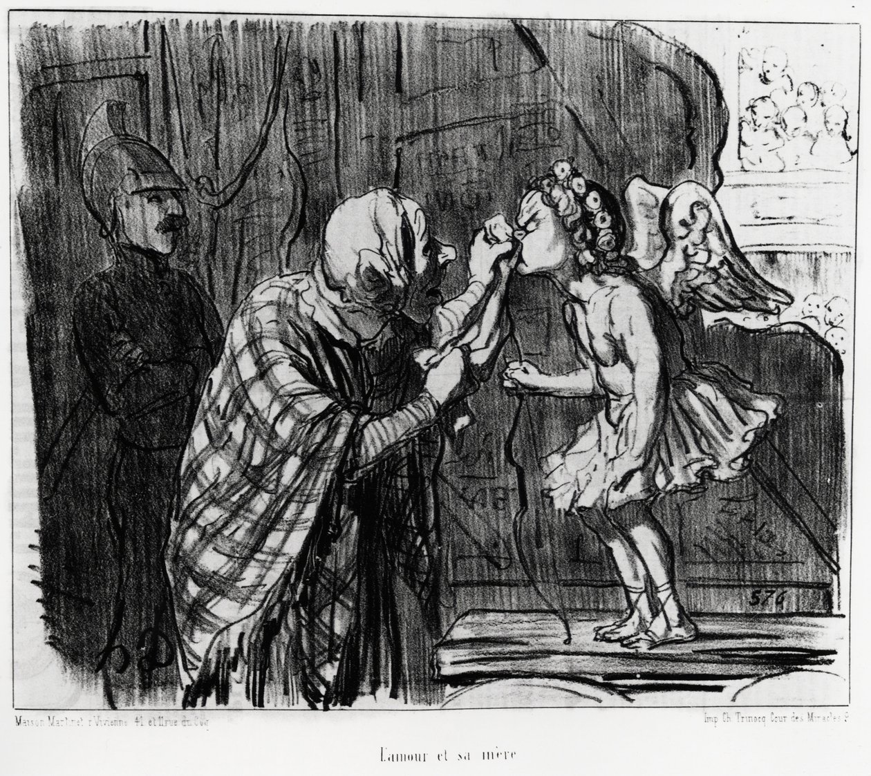Theaterschets: liefde en moeder (illustratie door Honore Daumier, gepubliceerd in Charivari, gedateerd 19 december 1853) door Honoré Daumier
