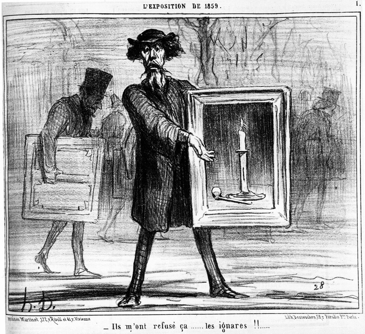 Ze weigerden me... de onwetenden!!... , uit "Schilderijen en Salons", cartoonserie door Honore Daumier (1808-1879). "Charivari" door Honoré Daumier