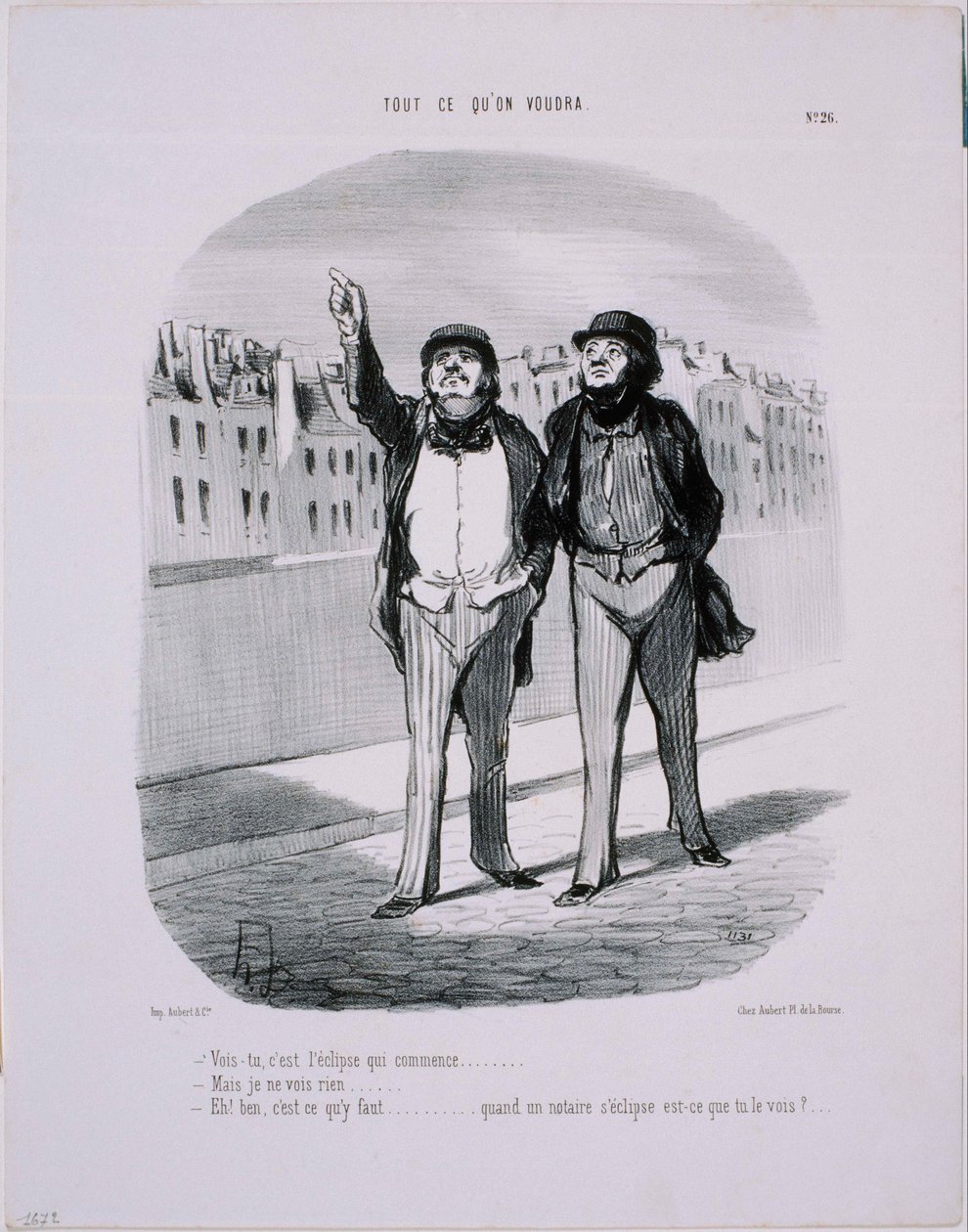 Wat we maar willen: Zie je, de eclips begint... door Honoré Daumier