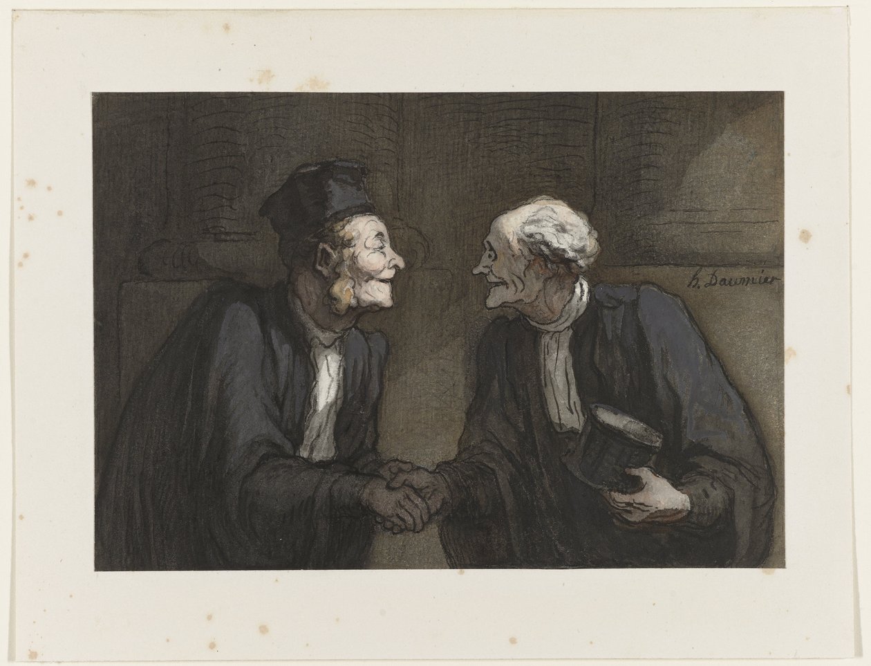 Twee advocaten schudden handen, c.1840 door Honoré Daumier