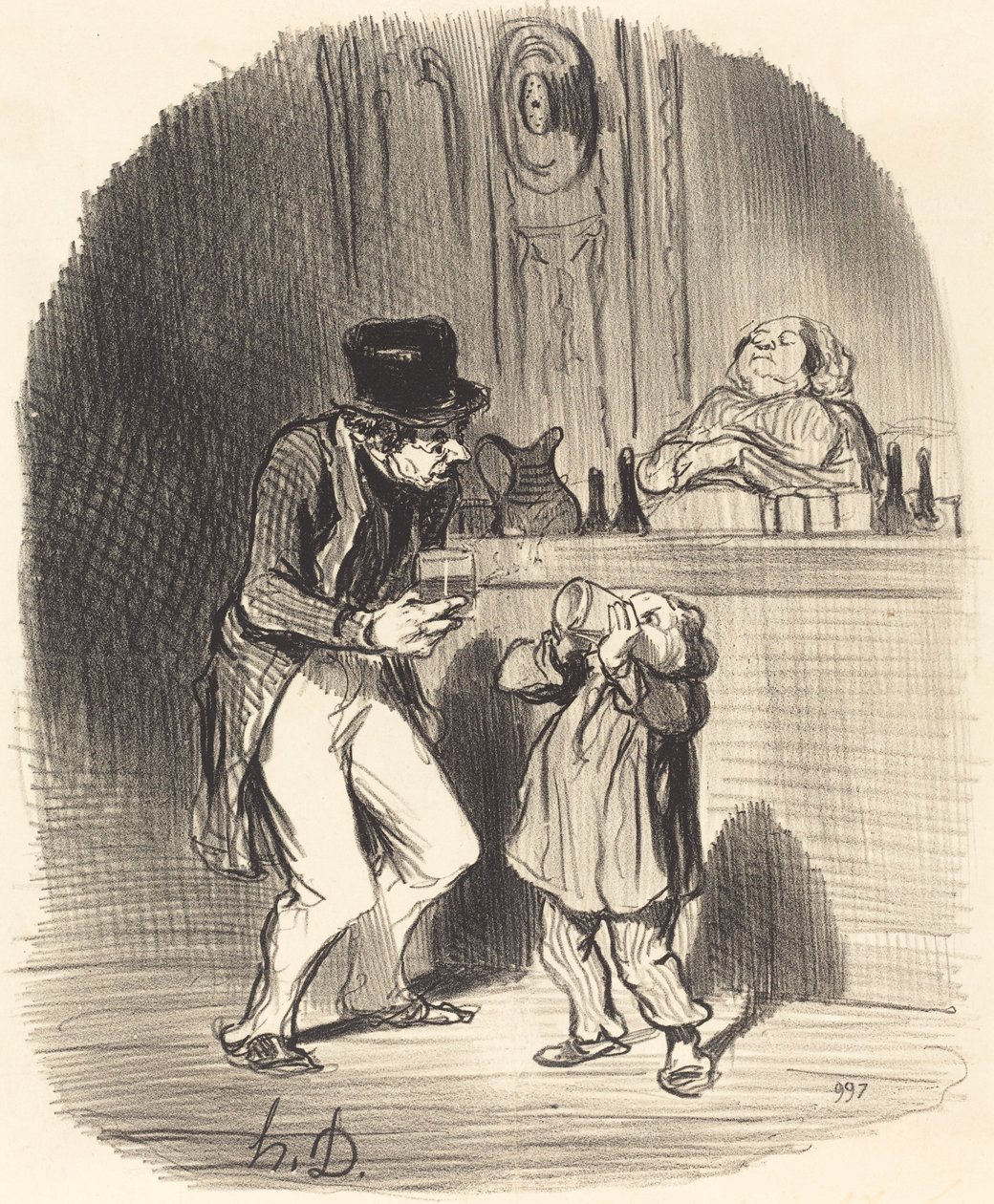 Een Vader die zijn Zoon laat Zuigen... door Honoré Daumier