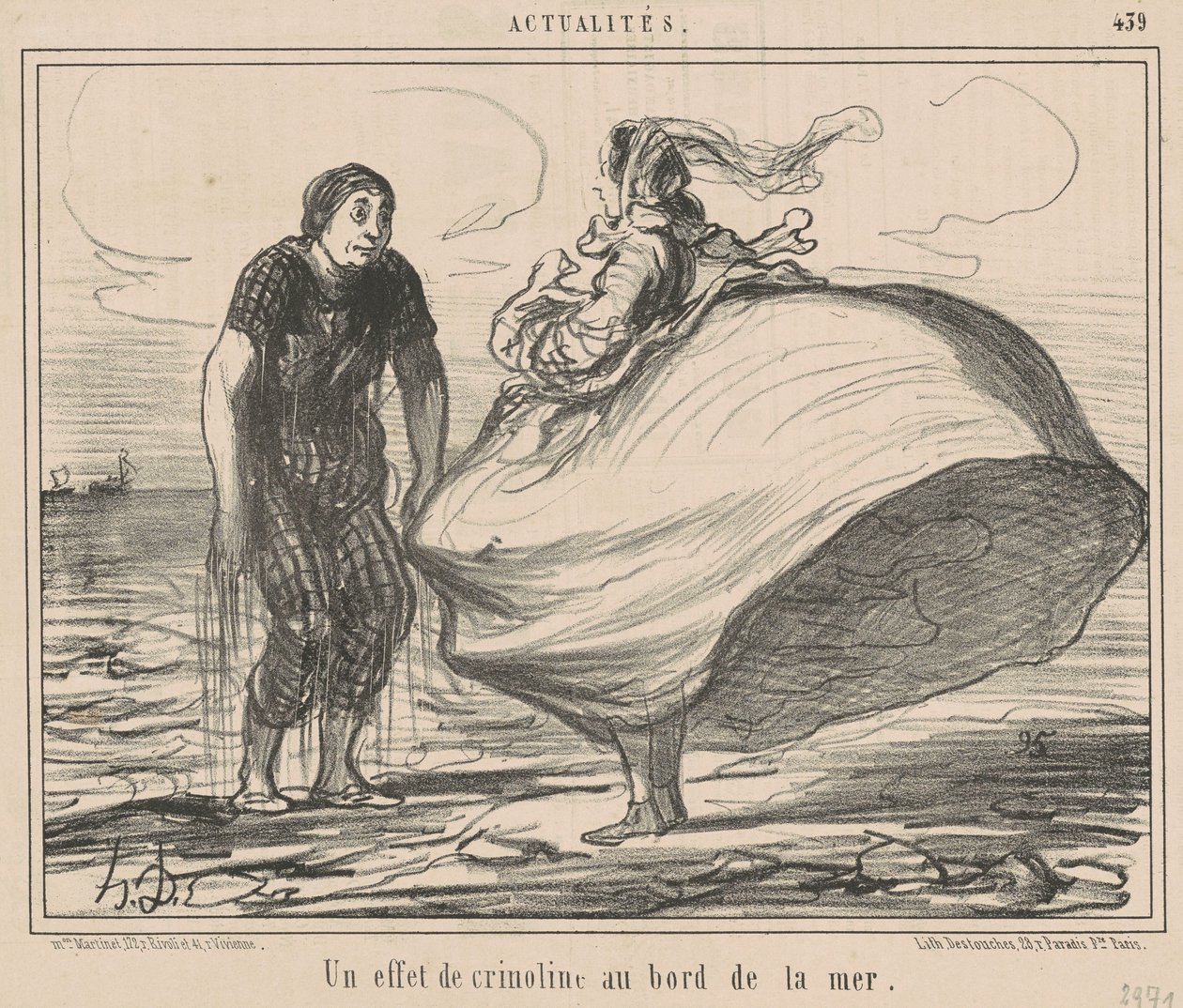 Een effect van crinoline aan zee door Honoré Daumier