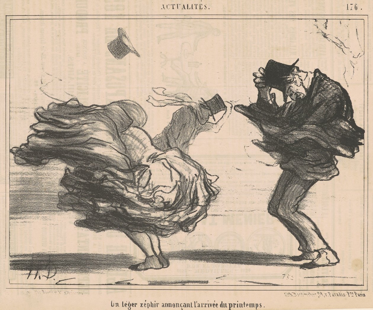 Een lichte zefier kondigt de komst van de lente aan door Honoré Daumier