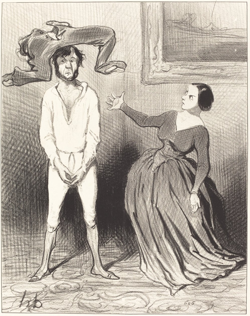 Een Vrouw zoals ik... een knoop aanzetten?... door Honoré Daumier