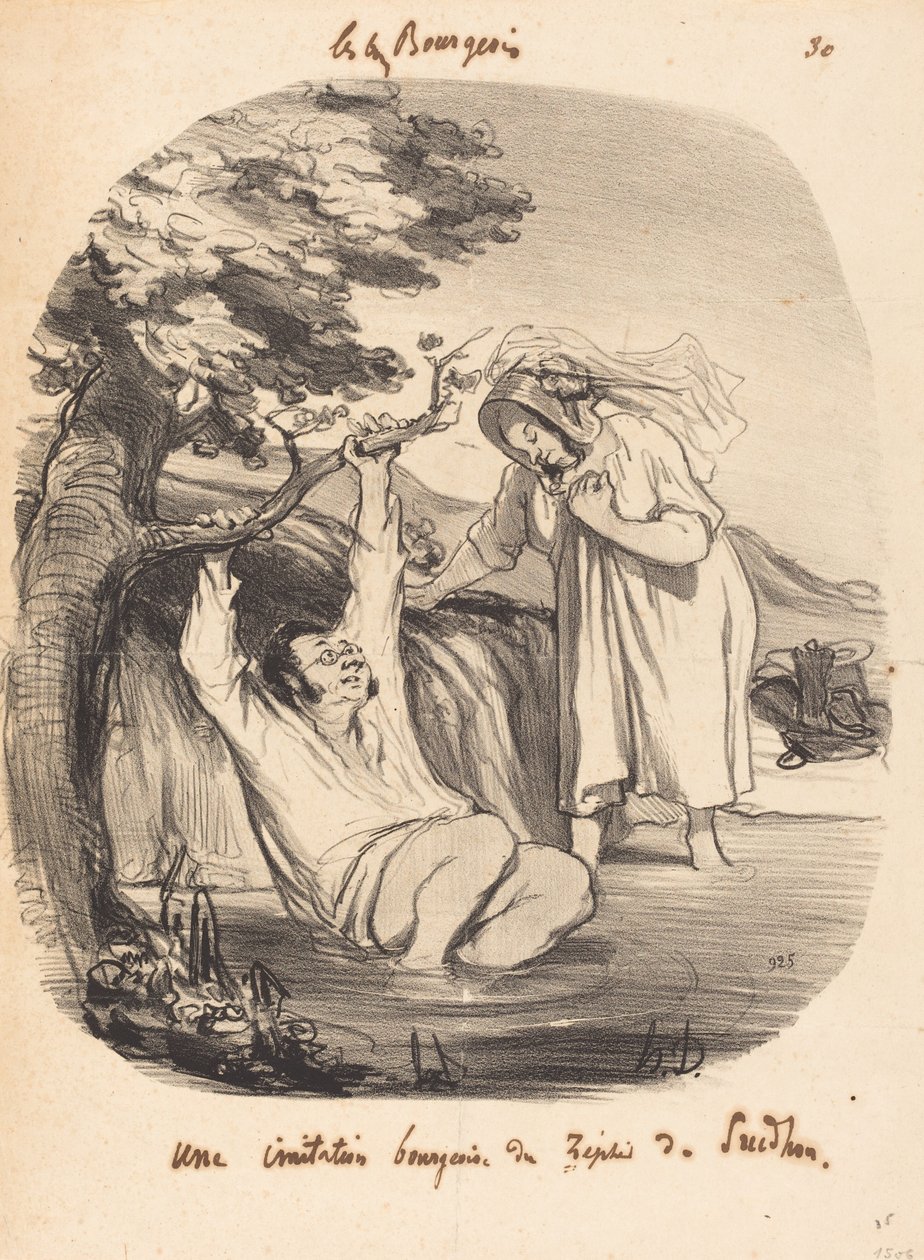 Een Burgerlijke Imitatie van de Zéphir van Prudhon door Honoré Daumier