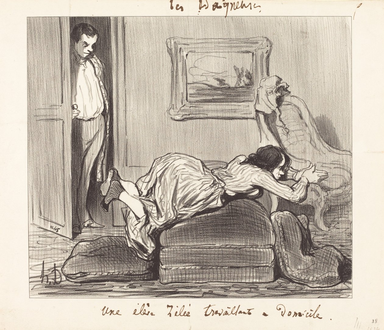 Een ijverige leerling die thuis werkt door Honoré Daumier
