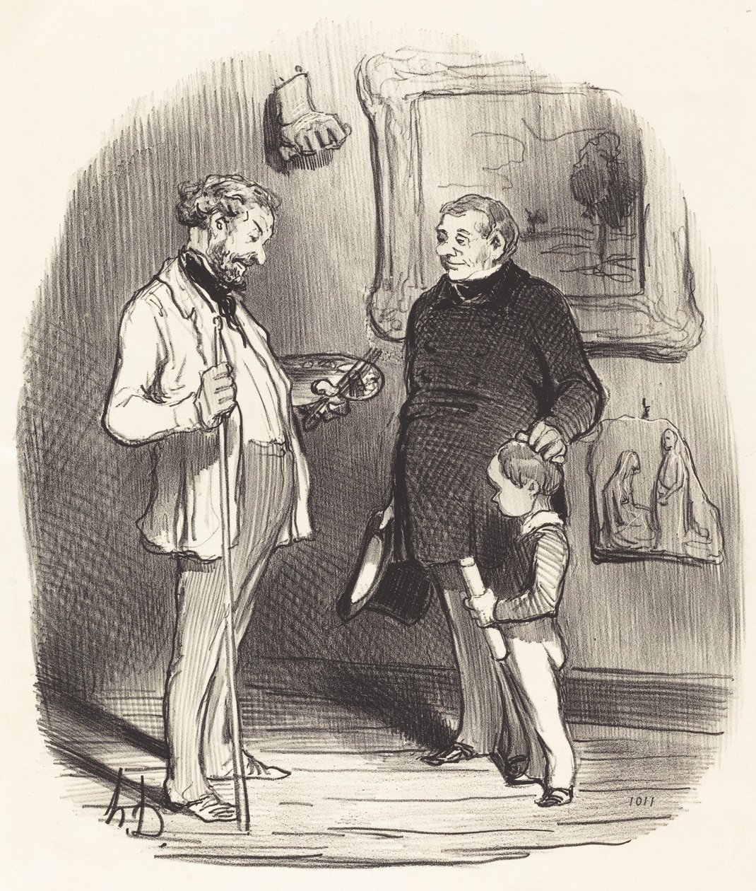 Daar is mijn kleintje... als hij niet genoeg middelen heeft... door Honoré Daumier