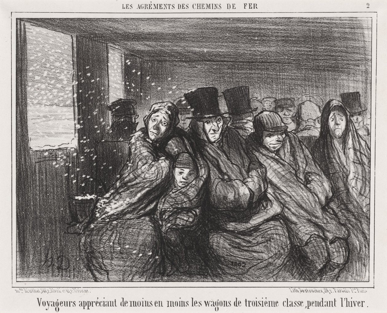 Reizigers waarderen steeds minder de derde klasse wagons... door Honoré Daumier