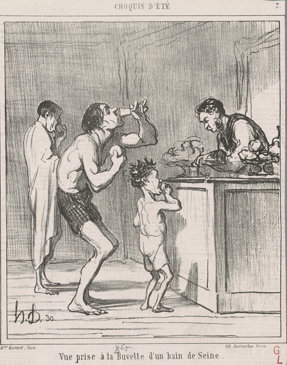 Uitzicht genomen bij de bar van een bad door Honoré Daumier