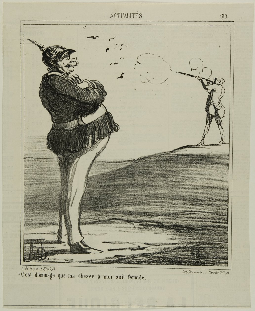 "-Wat een schande dat ik niet mag gaan jagen," bord 180 van Actualitiés door Honoré Victorin Daumier