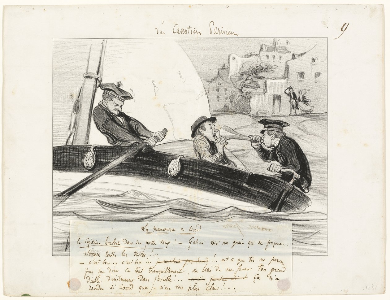 Een bootmanoeuvre, plaat negen uit Les Canotiers Parisiens door Honoré Victorin Daumier