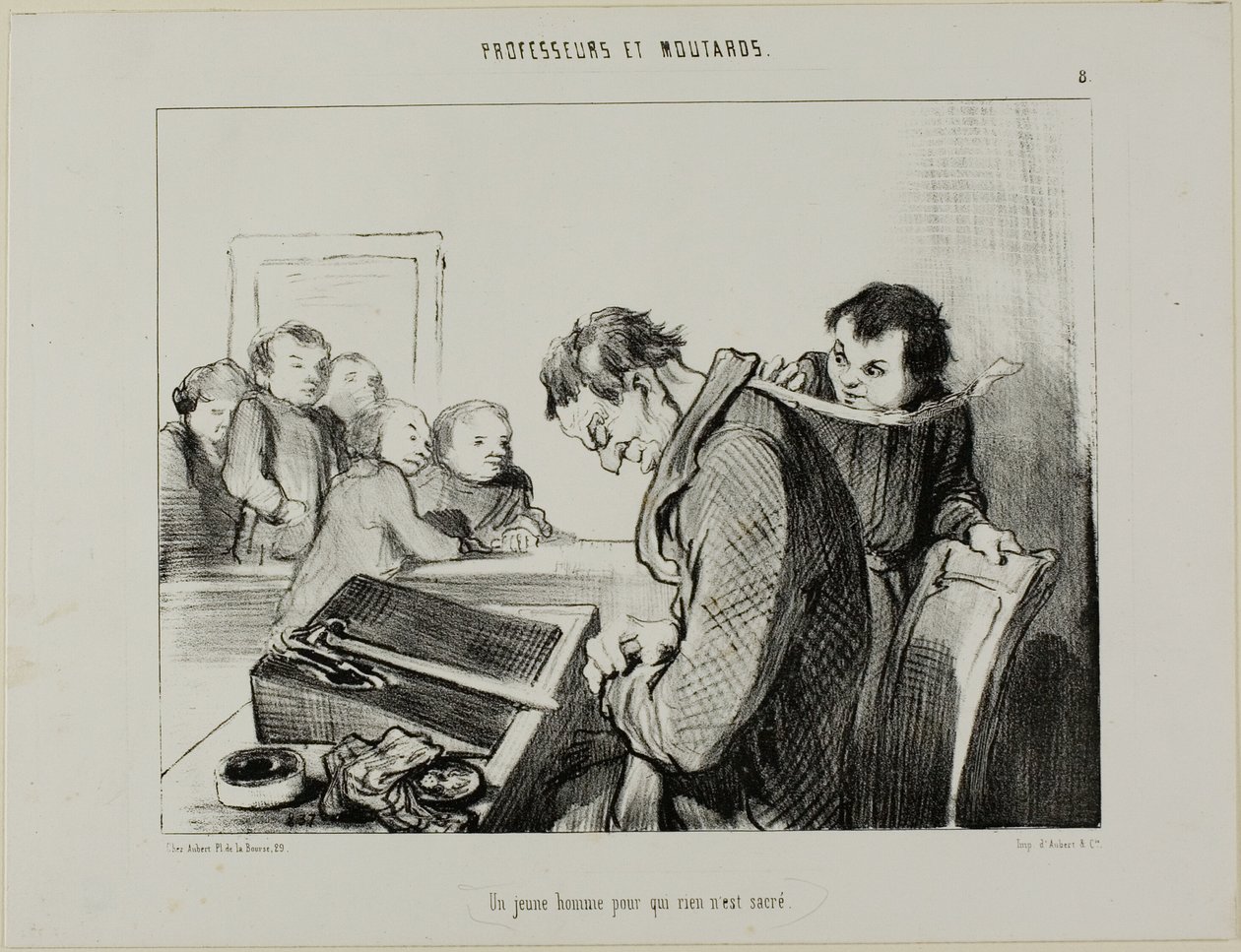 Een jonge man voor wie niets heilig is, plaat 8 uit Professeurs Et Moutards door Honoré Victorin Daumier