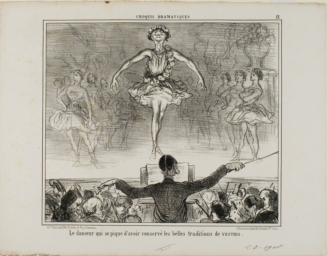 Een danser die beweert de grote traditie van VESTRI te hebben behouden, plaat 12 uit Croquis Dramatiques door Honoré Victorin Daumier