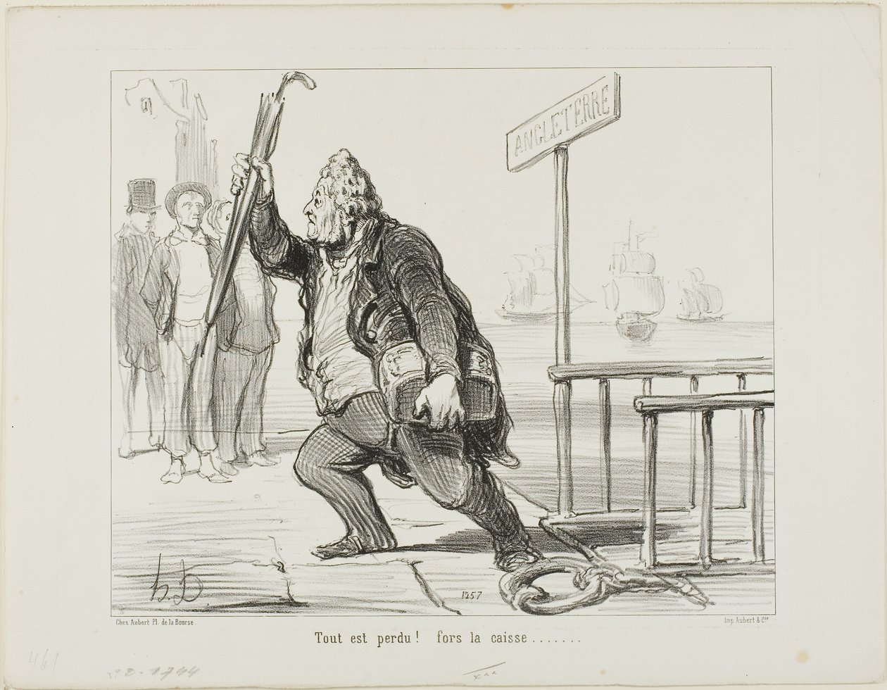 "Alles is verloren - red de geldkist" door Honoré Victorin Daumier