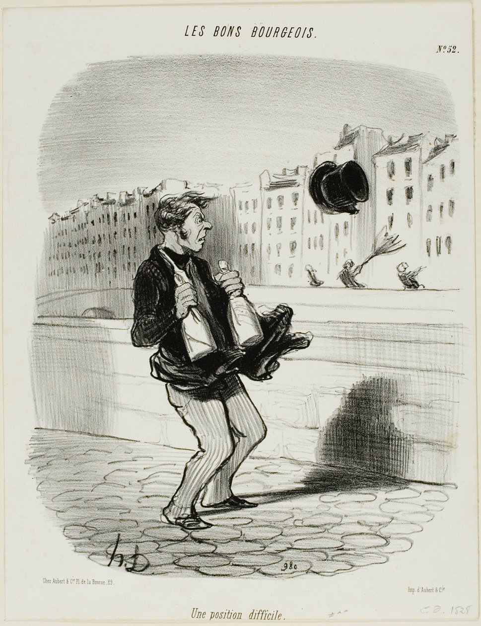 Een ongemakkelijke situatie, plaat 52 uit Les Bons Bourgeois door Honoré Victorin Daumier