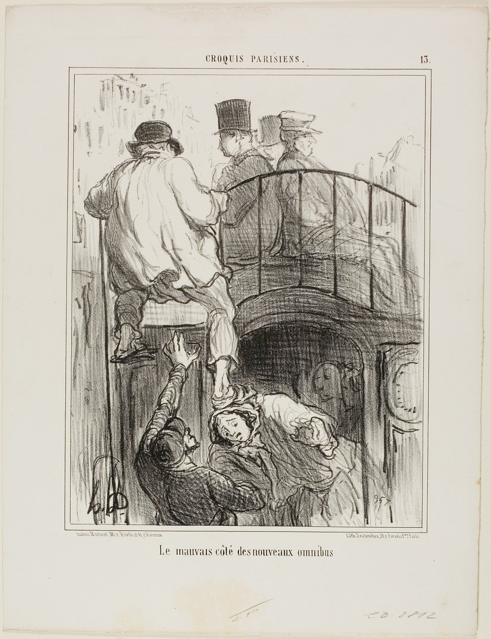 Een onaangenaam aspect van het nieuwe type omnibus, plaat 13 uit Croquis Parisiens door Honoré Victorin Daumier