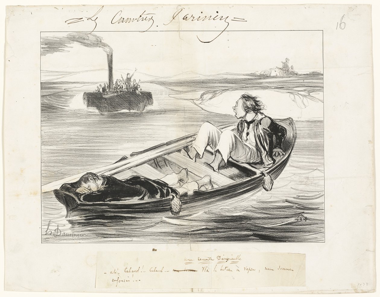 Een onaangename ontmoeting, plaat zestien uit Les Canotiers Parisiens door Honoré Victorin Daumier