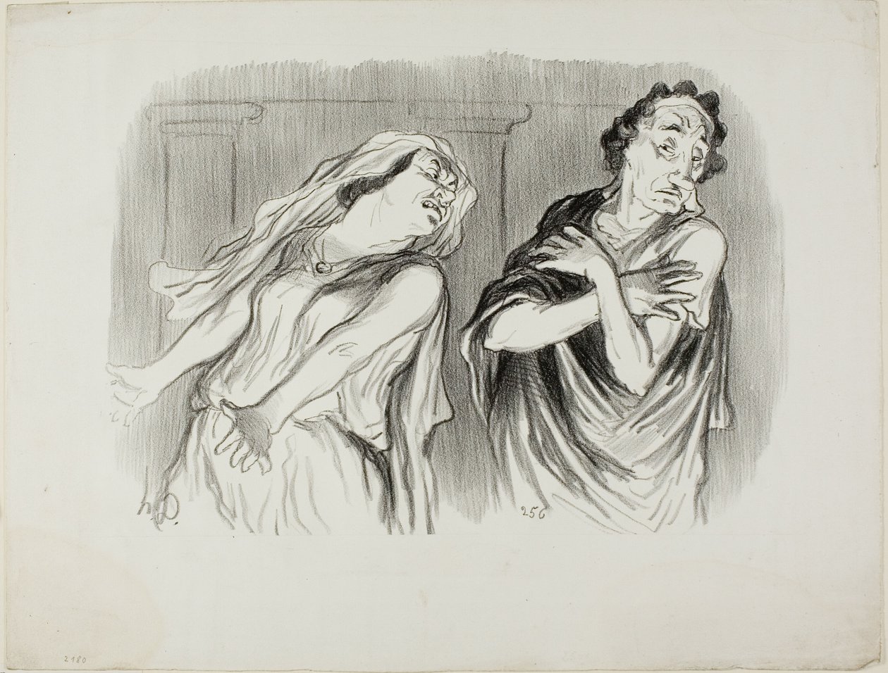 Andromache. "Ons familie lot was een meedogenloze dood, mijn man werd gemarteld tot het einde van zijn adem," plaat 6 uit Physionomies Tragiques door Honoré Victorin Daumier