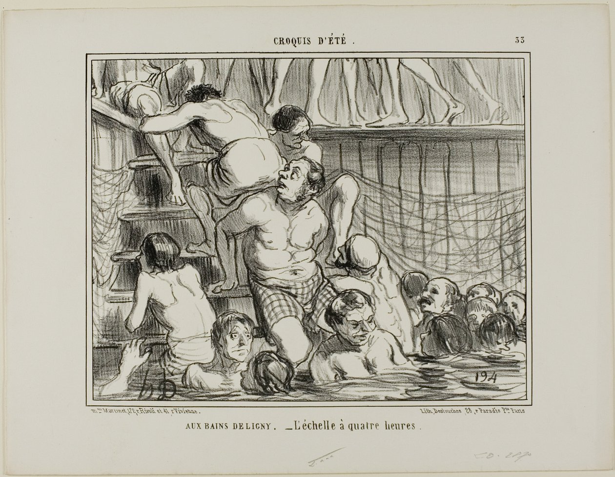 In de baden van Deligny. - De ladder om 16.00 uur, plaat 33 uit Croquis D