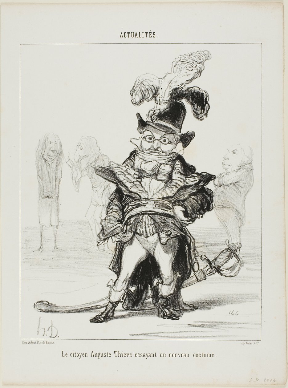 Burger Thiers past een nieuw kostuum, plaat 114 van Actualités door Honoré Victorin Daumier