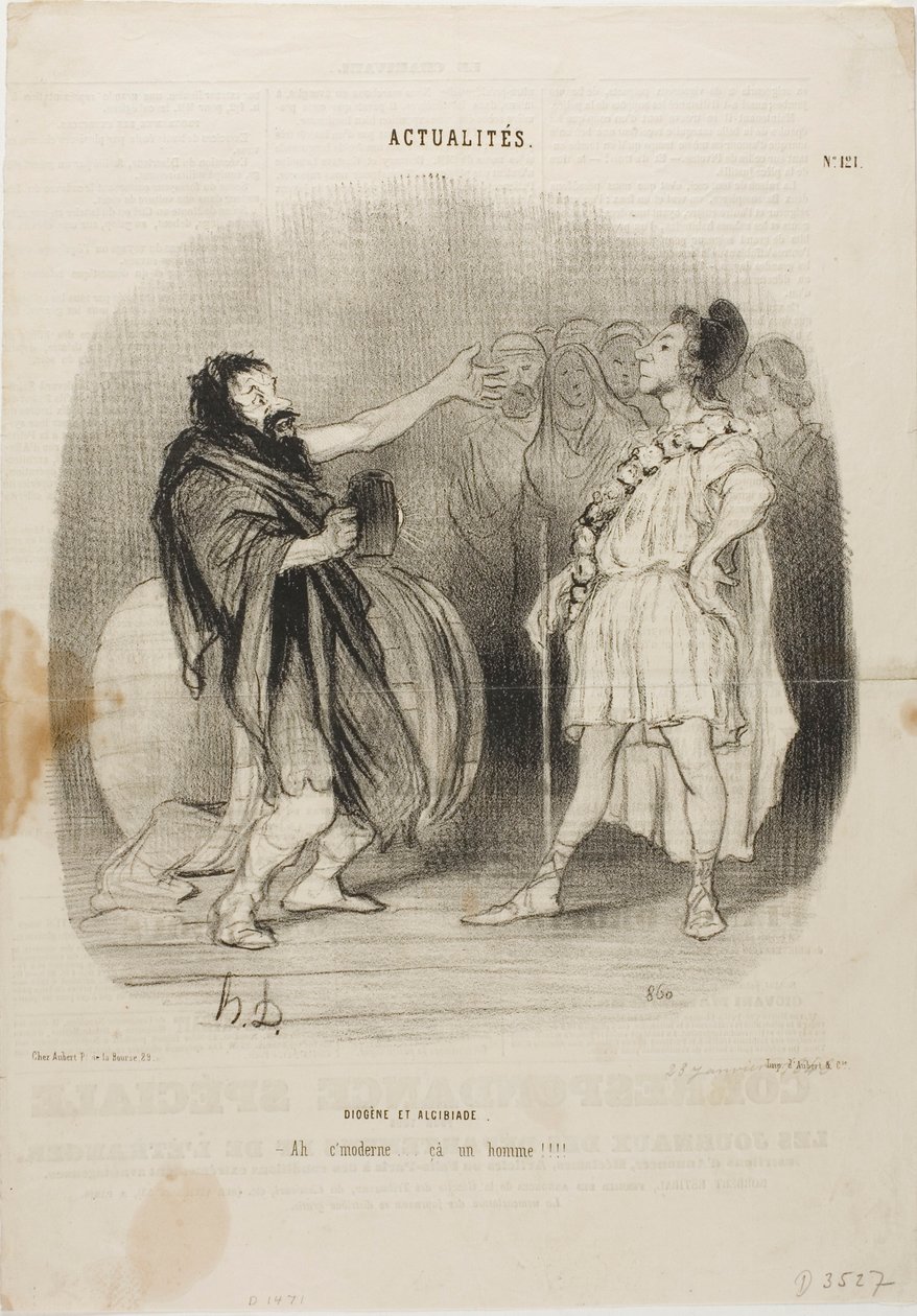 Diogenes en Alcibiades in het Odeon. "- Ah... het is modern.... wat een man!," plaat 121 van Actualités door Honoré Victorin Daumier