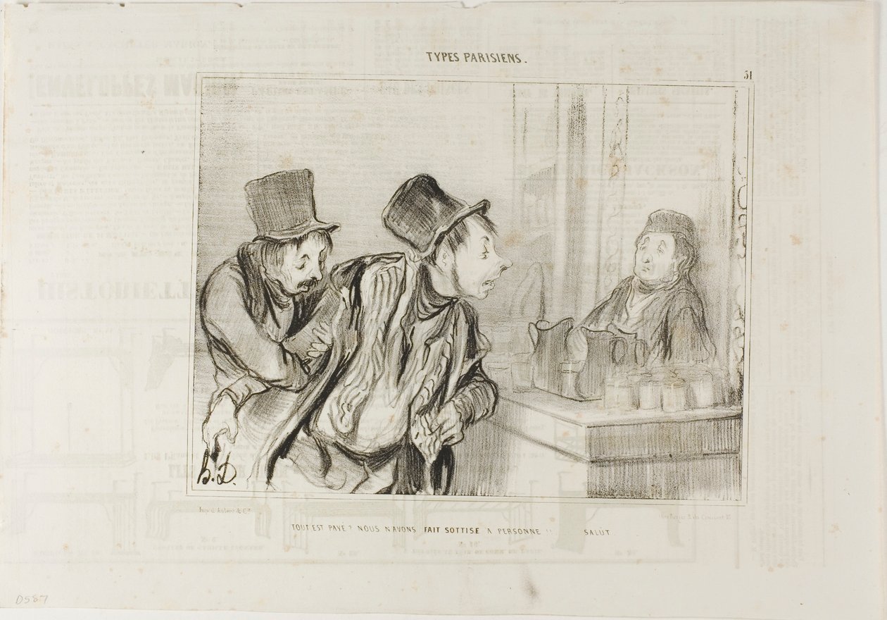 "Is alles betaald En we hebben niemand beledigd... Dag," plaat 31 van Types Parisiens door Honoré Victorin Daumier