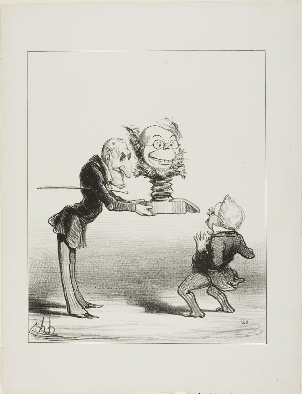 Vader Molé brengt nieuwjaarsgeschenken naar de kleine Thiers, plaat 62 van Actualités door Honoré Victorin Daumier