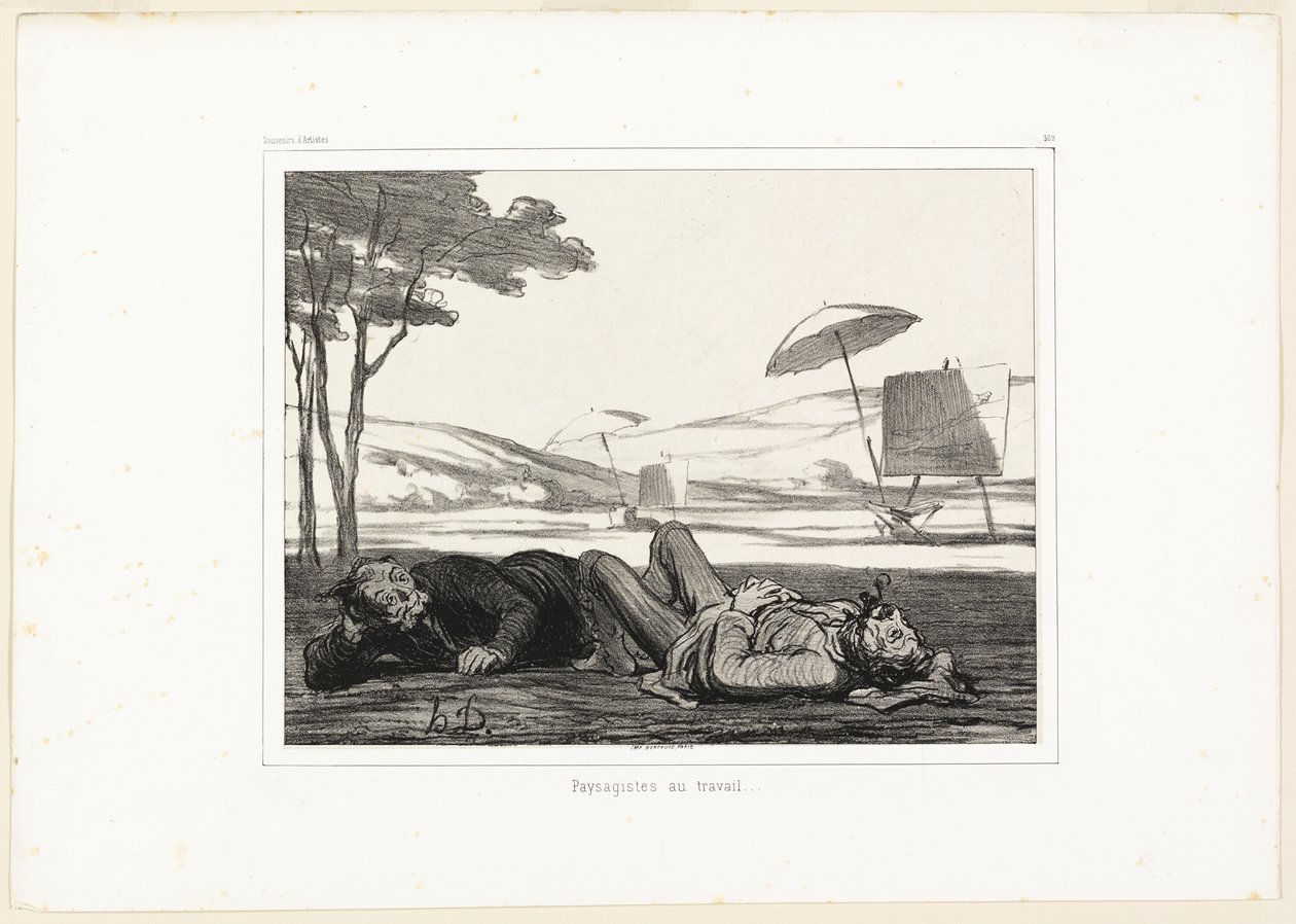 Landschapschilders aan het werk, plaat 309 uit Souvenirs d